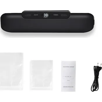 Vakuovačka Vakuovací přístroj na balení potravin Dobíjecí vakuová svářečka folií s USB kabelem LCD displej Vakuové těsnění Vakuovačka potravin s 10 sáčky na vakuování pokrmů černá
