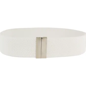 Opasek Dámský elastický pásek 65 x 5 cm Široký módní pasový pásek se stříbrnou kovovou přezkou Elegantní doplněk k šatům a tunikám bílá