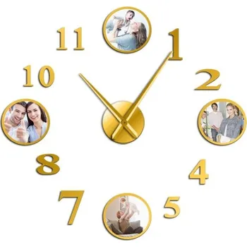 Hodiny Nástěnné samolepící hodiny s fotorámečky zlatá 94 cm