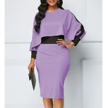 Dámské šaty Elegantní šaty s dlouhým rukávem levandulová XXL