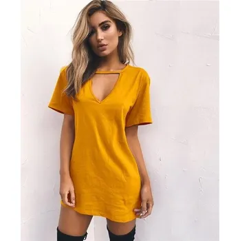 Dámské oblečení Jednobarevné mini šaty žlutá XL