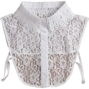 Kravata Krajkový falešný límec pro ženy Elegantní odnímatelný dámský límeček Stylový krajkový doplněk ke svetru, halence nebo šatům Módní dekorace bílá