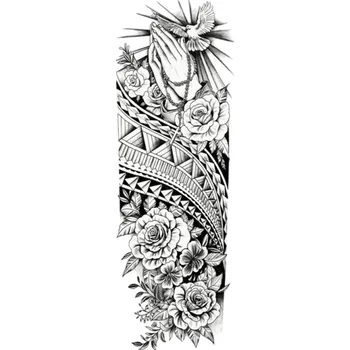 Odstranitelné tetování Dočasné vodotěsné tetování rukáv 48 x 17 cm Holubice Růženec Růže Moderní elegantní styl Realistický motiv Výdrž až 15 dní Snadná aplikace