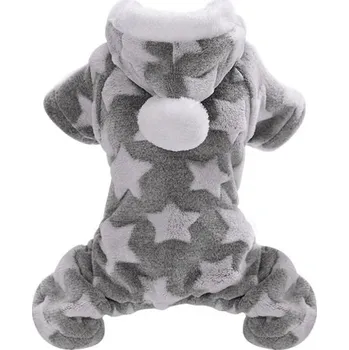 Obleček pro psa Pyžamo pro psy s kapucí Fleece 4,5 - 6 kg Teplé oblečení pro malé a střední psy Měkké fleecové pyžamo Pohodlný střih Stylový overal na spaní šedá
