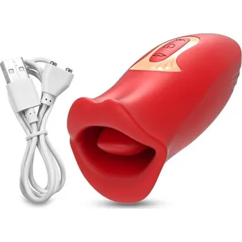 Vibrátor Vibrační womanizér s realistickými ústy a pohyblivým jazykem sáním a více než 10 vibračními módy USB nabíjení diskrétní balení červená