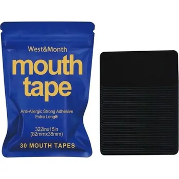 Pomůcka proti chrápání a spánkové apnoe Černá páska přes ústa pro korekci dýchání Nalepovací proužek proti chrápání Antialergická nálepka pro zlepšení kvality spánku 8,2 x 3,8 cm 30 ks