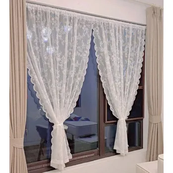 Záclona Květinové krajkové průsvitné záclony se zavěšením na řasící pásce Bílá krajková záclona do ložnice Průhledná záclona s květinami Vlnitá vintage záclona 150 x 150 cm