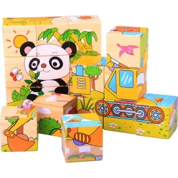 Dřevěná hračka Dřevěné obrázkové kostky 9 ks