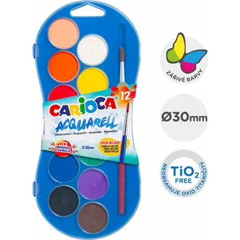 Vodová barva Vodové barvy Carioca, 30mm, včetně štětce, 12 barev