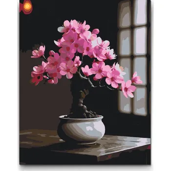 Malování podle čísel - Sakura bonsai Velikost: 30x40cm, Rámování: Pouze srolované plátno