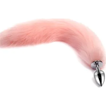 Vibrátor Kovový anální kolík s liščím ocáskem S 2,8 x 7 cm délka ocásku 40 cm hladký povrch ergonomický design diskrétní balení růžová
