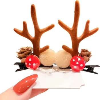 2 ks Dětské sponky do vlasů Sobí parohy a uši Vánoční ozdoby do vlasů Roztomilé sponky s houbami a šiškami Zimní doplňky pro děti hnědá