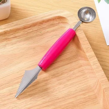 Nůž na ovoce se lžičkou 2v1 tmavě růžová