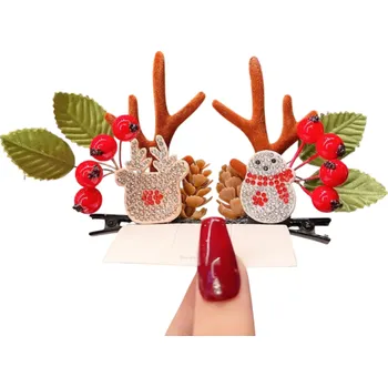 2 ks Dětské sponky do vlasů Sobí parohy Sněhulák Sob Šípek Šišky Vánoční sponky Roztomilé zimní doplňky Stylové ozdoby do vlasů