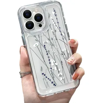 Pouzdro na mobilní telefon Průhledný ochranný kryt na iPhone 15 Plus, bílé luční kvítí