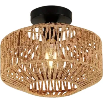 Retro závěsný lustr z ratanu Ručně vyráběné bambusové stropní svítidlo Přírodní design E27 objímka LED kompatibilní Nastavitelná teplota světla 30×22 cm