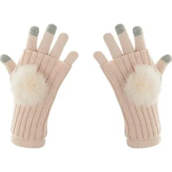 Rukavice Dětské pletené zimní rukavice s bambulí J2879 růžová