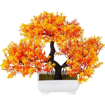 umělá květina Umělý bonsajový strom 20x18 cm v květináči Falešná květina Dekorace do bytu Malý stromek Bonsai Domácí ozdoba Realistická rostlina bez údržby oranžová