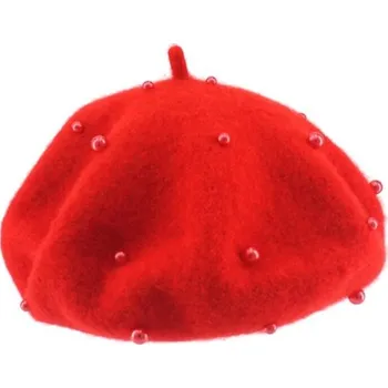 Čepice Dětský baret s perlami červená