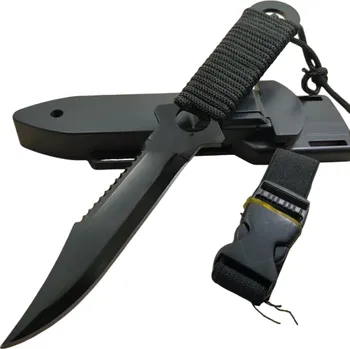Multifunkční nůž Lovecký nůž 21,6 cm Taktická pevná čepel z nerezové oceli S pouzdrem Outdoor nůž do přírody Kempování Turistika Bushcraft Survival výbava černá