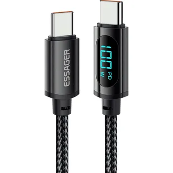 Datový kabel Duální USB C rychlonabíjecí kabel 100 W 2 m nylonový oplet LED displej digitální indikátor 20V 5A QC 4.0 rychlý přenos dat 480 Mb/s
