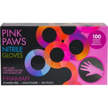 Pracovní rukavice Framar Pink Paws Nitrile Gloves Medium 100 ks