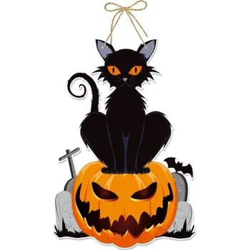 Karnevalový doplněk Halloweenská závěsná dekorace černá kočka 40 x 27&nbsp;cm