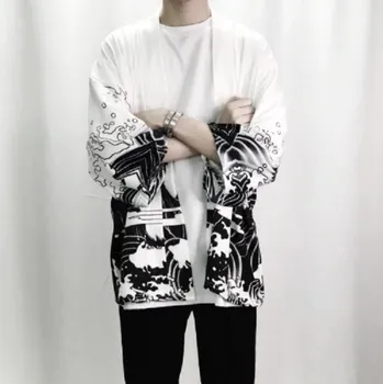 Pánská větrovka Pánská lehká bunda s potiskem draka J1431 bílá M