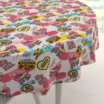 ubrus Dětský bavlněný kulatý ubrus Sandra SA-604 Růžový retro styl Ø 70 cm