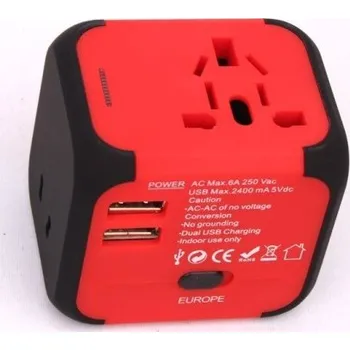 Elektrická zásuvka Univerzální cestovní síťový adaptér K1125 červená