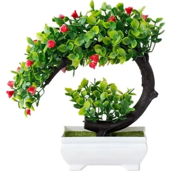 umělá květina Umělý bonsajový strom s červenými květy Dekorativní stromek v květináči Umělá rostlina Stolní ozdoba Realistická domácí dekorace interiéru