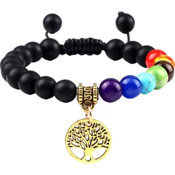 Náramek Nastavitelný náramek sedmi čaker s onyxem zlatá