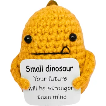 Háčkovaný dinosaurus pro pozitivní energii Ručně vyrobený talisman s nápisem Originální dekorace do pokoje Roztomilý dárek pro radost žlutá