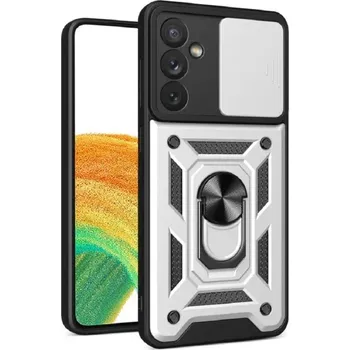 Pouzdro na mobilní telefon Ochranný kryt s magnetem, stojánkem a krytkou na objektiv pro Samsung Galaxy S20 FE 2022 stříbrná