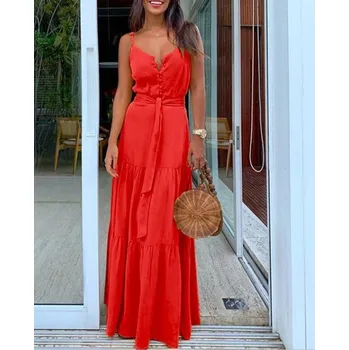 Dámské oblečení Dlouhé šaty letní A2773 červená M