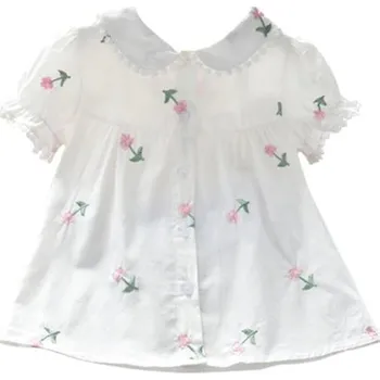 Dívčí tričko Dívčí květovaná halenka L1777 růžová 4