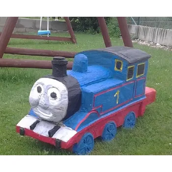 Vláček a vláčkodráha Sowulej Mašinka Tomáš - dřevěná zahradní socha