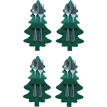 Vánoční dekorace Vánoční pouzdro na příbory - strom 4 ks V129 zelená