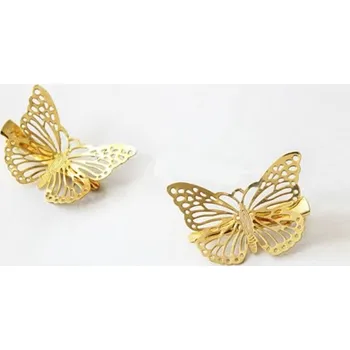 Zlaté spony do vlasů s motýly - 6 ks