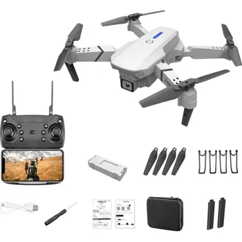 Dron Šedý skládací dron 25x25 cm 4K/HD duální kamera WiFi Dálkové ovládání 150m Dosah Stojánky Rámy na vrtule USB Ochranné pouzdro 1800mAh