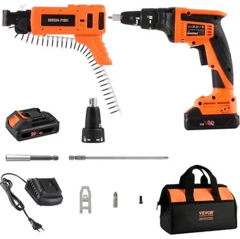 Šroubovák Šroubovák na sádrokarton VEVOR s automatickým podáváním, 20V max. zásobníkový sádrokartonový šroubovák, 4200 ot./min. bezkartáčový akumulátorový sádrokartonový šroubovák se 2 bateriemi, nabíječkou, sponou na opasek, brašnou na nářadí, nastavitelnou…