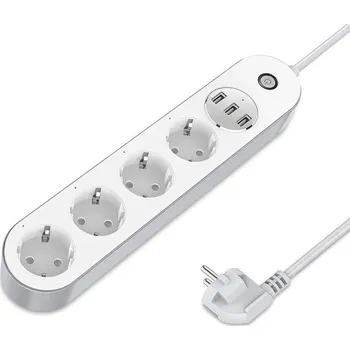 Elektrická zásuvka Chytrý prodlužovací přívod s vypínačem 4x zásuvka, 3x USB 1,5 m