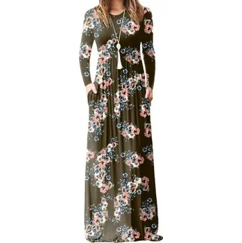 Dámské šaty Květované šaty s dlouhým rukávem kávová XS