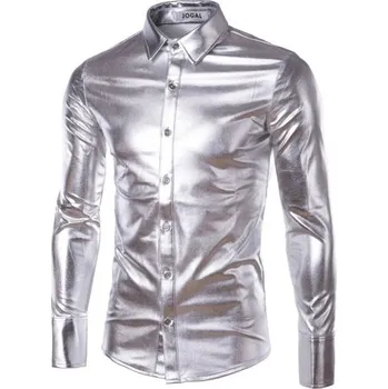 Pánská košile Pánská lesklá košile stříbrná XL