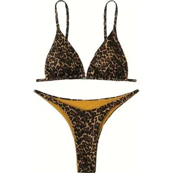 Dámské plavky Dámské dvoudílné bikiny s leopardím vzorem Trojúhelníkový top s nastavitelnými ramínky a tanga kalhotky Plavky na léto žlutá M