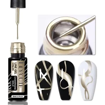 Přípravek na nehty Metalický lak na nehty na vytváření tenkých linií Gelový zdobící lak na nehty Dlouhotrvající lesklý gel lak s ostrým tenkým štětečkem 2
