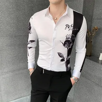 Pánská košile Pánská košile s růží bílá M