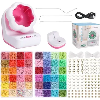 Dětské navlékací korálky Sada na výrobu šperků Stroj na jednoduché navlékání korálků se sadou 5000 korálků a elastickým provázkem Elektrická odstředivka na navlékání korálků 10,7 x 8 x 8,1 cm růžová