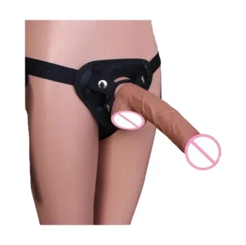 Vibrátor Sada strap-on s realistickým silikonovým dildem vel.L s varlaty a přísavkou v koženém postroji nastavitelný komfortní design diskrétní balení