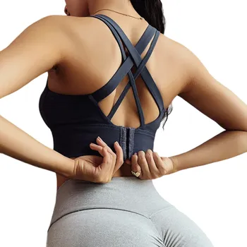 Podprsenka Dámská sportovní podprsenka Sportovní top s push up efektem Sportovní podprsenka s překřížením zad tmavě modrá M